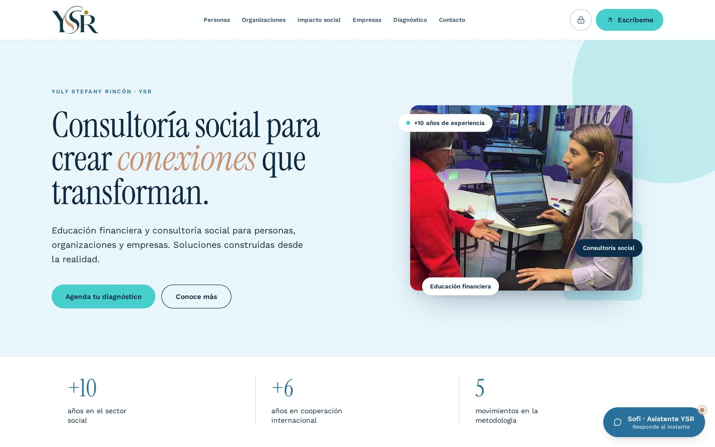 Página de inicio de la plataforma web de YSR Consultoría Social