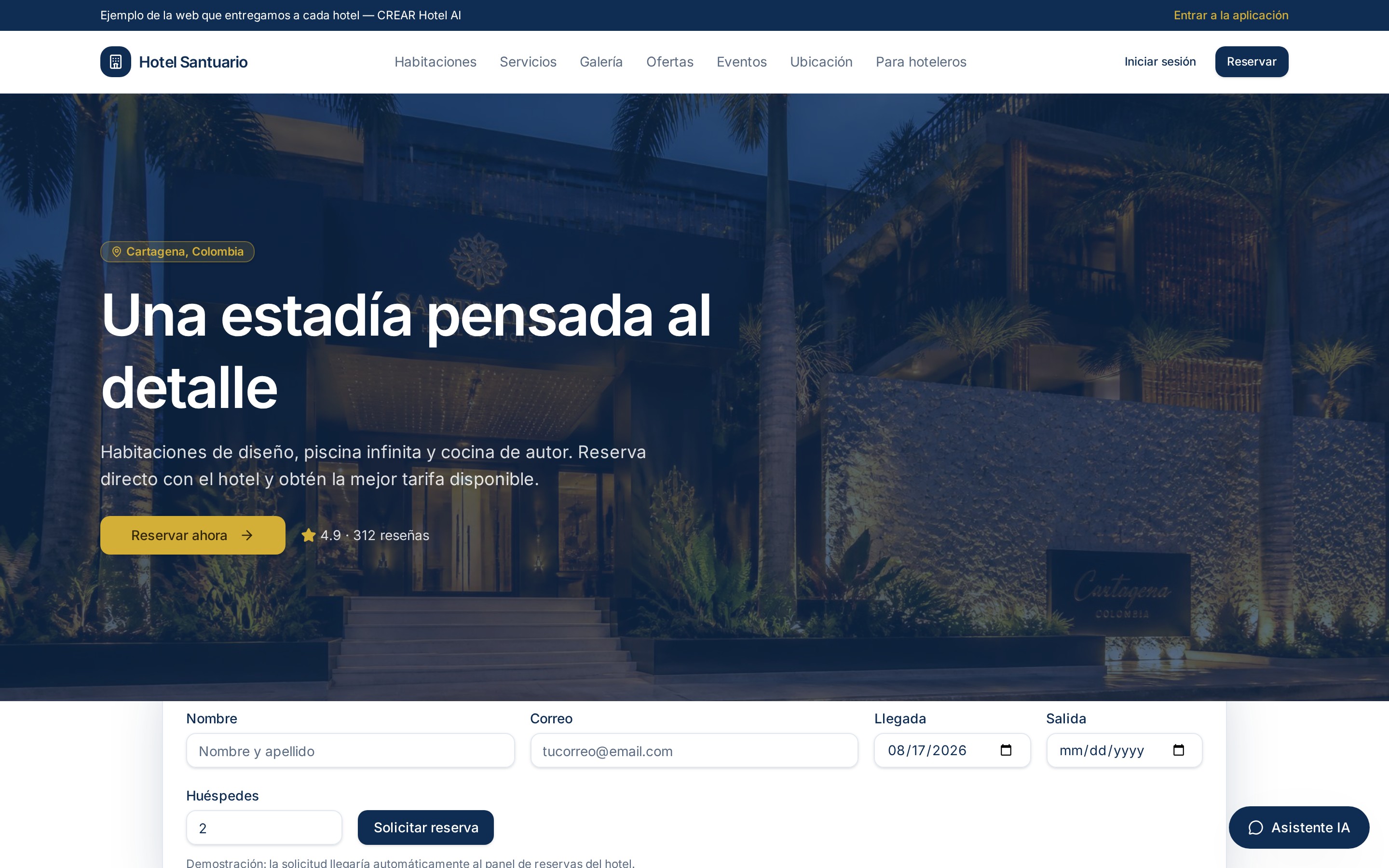 Sitio web + motor de reservas — CREAR Hotel IA