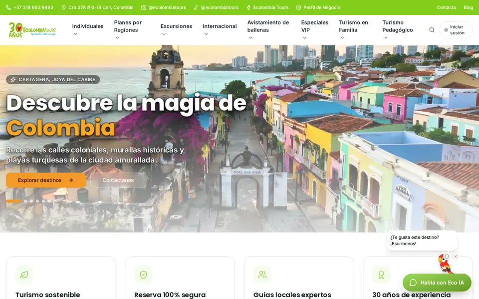 Recorrido real por el portal web de Ecolombia Tours