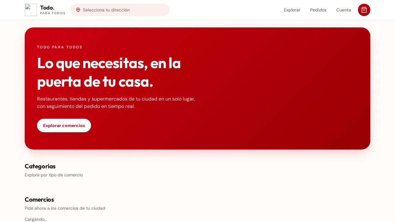 Aplicación de domicilios De Todos Para Todos en computador