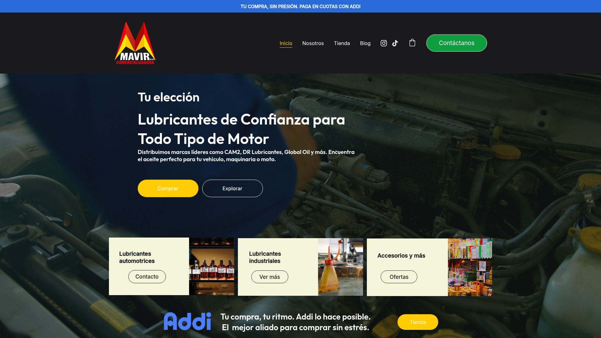 Sitio web desarrollado para Mavir Comercializadora