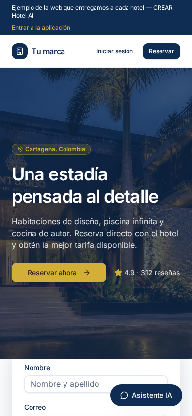 Versión móvil de un sitio web desarrollado por Crear Solutions