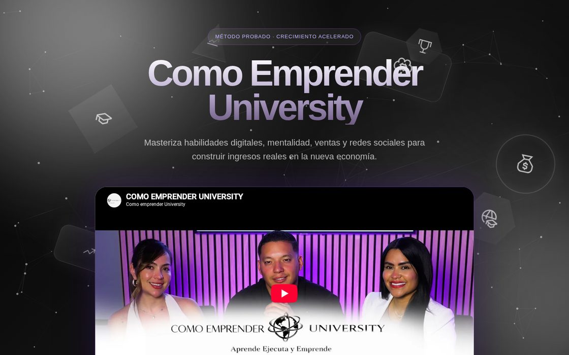 Sitio web desarrollado para Cómo Emprender University