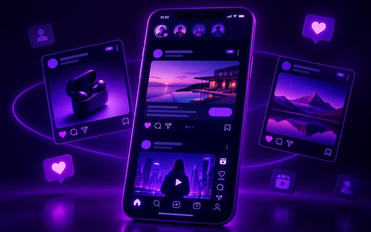 Anuncios en feed de redes sociales en un celular