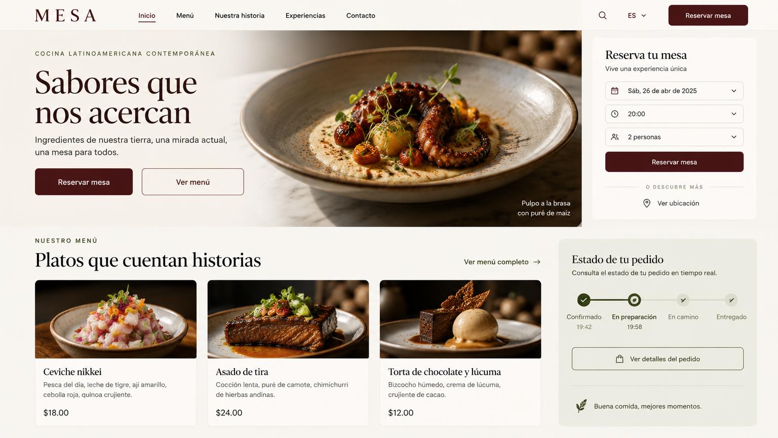Aplicación MESA para pedidos y reservas de restaurante en escritorio